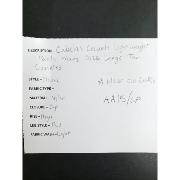 Cabelas Casuals Lightweight Pants Men's Size Large Tan Gusseted - Picture 8 of 8